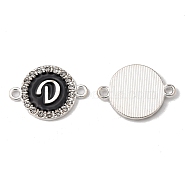 Alloy Enamel Links Connectors, with Crystal Rhinestones, Flat Round with Letter, Silver Color Plated, Letter.D, 22x16x2mm, Hole: 1.8mm(ENAM-TAC0003-01S-02D)