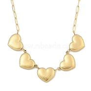 304 Stainless Steel 5-Heart Bib Paperclip Chain Necklaces, Golden, 15.98 inch(40.6cm)(NJEW-H044-05G)