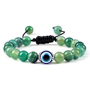 Evil Eye Beaded Bracelets, Round Natural Striped Agate/Banded Agate Adjustable Bracelets for Men(UQ1109-7)