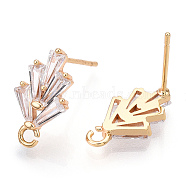 Brass Cubic Zirconia Ear Stud Findings, with Loop, Nickel Free, Real 18K Gold Plated, 14.5x7.5mm, Hole: 1mm, pin: 0.5mm(KK-S336-25G)