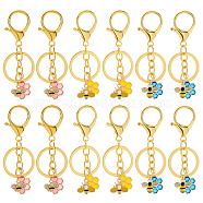 4 Sets Alloy Enamel Pendants Keychains, with Iron Split Key Rings and 304 Stainless Steel Jump Rings, Bees & Honeycomb, Mixed Color, 8.5cm, 3pcs/set, 4 sets/box(KEYC-NB0001-36)