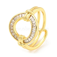 Rack Plating Brass with Clear Cubic Zirconia Donut Open Cuff Rings, Long-Lasting Plated, Lead Free & Cadmium Free, Real 18K Gold Plated, US Size 9(18.9mm)(RJEW-Q784-20G)