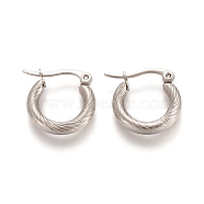 304 Stainless Steel Geometric Hoop Earrings, Hypoallergenic Earrings, Twist Ring, Stainless Steel Color, 15~17x3mm, 9 Gauge, Pin: 1x0.6mm(STAS-D171-16C-P)