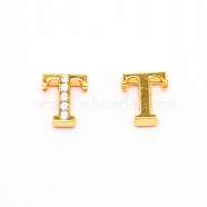 Alloy Slide Charms, with Crystal Rhinestone and Initial Letter A~Z, Letter.T, T: 11.5x10x4mm, Hole: 1.5x8mm(PALLOY-TAC0012-21T)