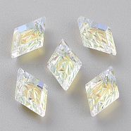 Embossed Glass Rhinestone Pendants, Rhombus, Faceted, Crystal AB, 13x8x4.2mm, Hole: 1.2mm(GLAA-J101-04A-001AB)