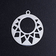 201 Stainless Steel Pendants, Flat Round, Stainless Steel Color, 22.5x20x1mm, Hole: 1.5mm(STAS-S105-JN387-1)