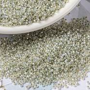 MIYUKI Round Rocailles Beads, Japanese Seed Beads, 15/0, (RR2353) Silverlined Pale Lime Opal, 1.5mm, Hole: 0.7mm, about 5555pcs/10g(X-SEED-G009-RR2353)