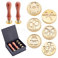 CRASPIRE DIY Stamp Making Kits, Including Pear Wood Handle and Brass Wax Seal Stamp Heads, Golden, Brass Wax Seal Stamp Heads: 6pcs(DIY-CP0001-91B)