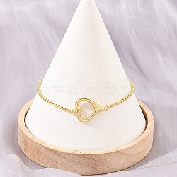 Brass Heart Link Bracelets for Women, Rack Plating, Long-Lasting Plated, Cadmium Free & Lead Free, Real 18K Gold Plated, 7.56 inch(19.2cm)(KK-CBA68DA-02)