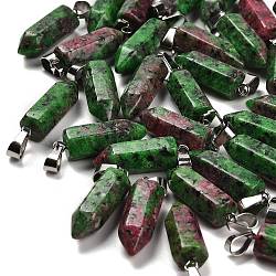 Dyed Natural Marble Pendants, with Stainless Steel Color Plated 201 Stainless Steel Snap on Bails, Green, 25.5~26.5x8~9x8~9mm, Hole: 7x4mm(G-Z067-07P-06)