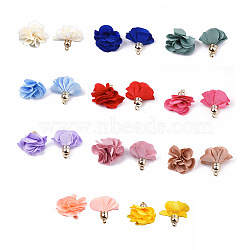 Cloth Pendants, with CCB Plastic, 6-Petal, Flower, Golden, Mixed Color, 26~27x17~28mm, Hole: 1.6mm(X-FIND-S300-01-M)