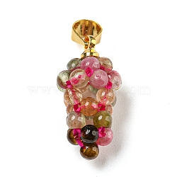 Natural Tourmaline Round Cluster Pendants, Grape Charms with Alloy Snap on Bails and Elastic Rope, Golden, 18.5x9.5mm, Hole: 3.8x4.7mm(G-D094-04G)