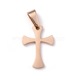 304 Stainless Steel Pendants, Cross, Rose Gold, 20x14x1.2mm, Hole: 3.5x7mm(STAS-H122-01RG)