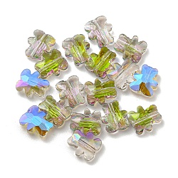 100Pcs Electroplate Glass Beads, Half Rainbow Plated, Bear, Olive Drab, 9.5x8.5x3.5mm, Hole: 1mm(EGLA-P058-HR03)
