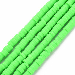Handmade Polymer Clay Bead Strands, Heishi Beads, Disc/Flat Round, Lime Green, 4x0.5~1mm, Hole: 1.5mm, about 320~447pcs/strand, 15.74~16.92 inch(CLAY-T002-4mm-43)
