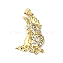 Rack Plating Brass Micro Pave Cubic Zirconia Pendants, Brid, Long-Lasting Plated, Cadmium Free & Lead Free, Real 18K Gold Plated, 32x20x3.5mm, Hole: 3.5x3mm(KK-C052-11G)