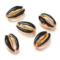 Alloy Beads, with Enamel, Shell, Real Gold Plated, Black, 19~20x12~12.5x6mm(ENAM-J642-10)