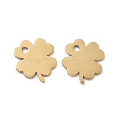 304 Stainless Steel Charms, Clover Charm, Ion Plating(IP), Real 14K Gold Plated, 14x14x1mm, Hole: 1.8mm(STAS-M111-11G)