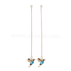 Bird Alloy Rhinestone Ear Thread, Golden, Dark Turquoise, 125x16mm(FS-WG4B879-02)