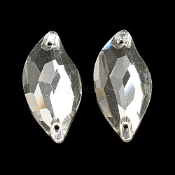 Glass Connector Charms, Faceted Leaf Links, Clear, 30x14x5mm, Hole: 1.2mm(GLAA-A006-14A)