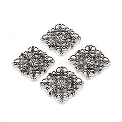 Tibetan Style Alloy Filigree Joiners, Lead Free, Rhombus, Antique Silver, 36x36x1mm, Hole: 1mm(X-TIBEP-A2690-AS-LF)