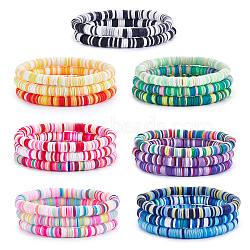 Handmade Polymer Clay Heishi Surfer Stretch Bracelets Set, Stackable Preppy Bracelets for Women, Colorful, Inner Diameter: 2-1/8 inch(5.3cm), 20Pcs/set(BJEW-SW00099-08)
