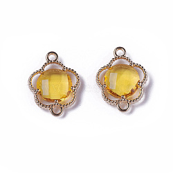 Glass Links connectors, with Eco-Friendly Alloy Open Back Berzel Findings, Faceted, Flower, Light Gold, Gold, 15.5x12x3mm, Hole: 1.4mm(GLAA-A037-B-17KC)