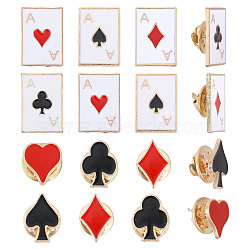 2 Sets Playing Card Theme Enamel Pins Kit, Light Gold Alloy Badge for Backpack Clothes, Light Gold, 12~20.5x11~14.5mm, 8pcs/set(JEWB-CA0001-49)