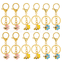 4 Sets Alloy Enamel Pendants Keychains, with Iron Split Key Rings and 304 Stainless Steel Jump Rings, Bees & Honeycomb, Mixed Color, 8.5cm, 3pcs/set, 4 sets/box(KEYC-NB0001-36)