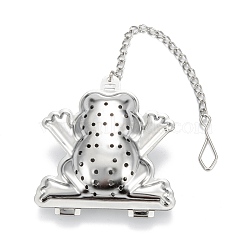 Tarnish Resistant Frog Shape Tea Infuser, with Chain & Hook, Loose Tea 304 Stainless Steel Mesh Tea Ball Strainer, Stainless Steel Color, 165mm(AJEW-P091-05P)