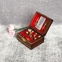 Wood Jewelry Box Miniature Ornaments, Micro Landscape Home Dollhouse Accessories, Pretending Prop Decorations, Chocolate, 33x28x21mm(PW-WG326D2-01)