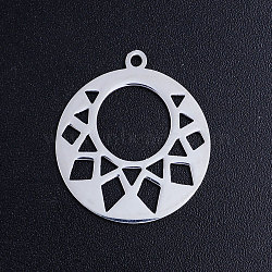 201 Stainless Steel Pendants, Flat Round, Stainless Steel Color, 22.5x20x1mm, Hole: 1.5mm(STAS-S105-JN387-1)
