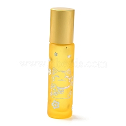 Glass Roller Bottles, with Lid and Glass Roller Balls, Refillable Bottles, Column with Fortune Cat Pattern & Chinese Character, Gold, 2x8.6cm, Hole: 9.5mm, Capacity: 10ml(0.34fl. oz)(MRMJ-M002-04B-04)