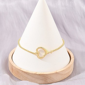 Brass Heart Link Bracelets for Women, Rack Plating, Long-Lasting Plated, Cadmium Free & Lead Free, Real 18K Gold Plated, 7.56 inch(19.2cm)