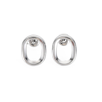 304 Stainless Steel Hollow Oval Stud Earrings for Woman, Stainless Steel Color, 15x12mm, Pin: 0.7mm