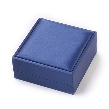 Imitation Silk Covered Wooden Jewelry Bangle Boxes, Square, Dark Blue, 9x9x4.2cm