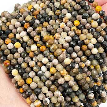 Natural Bumblebee Jasper Beads Strands, Faceted, Round, 4mm, Hole: 0.8mm, about 106pcs/strand, 15.35 inch(39cm)