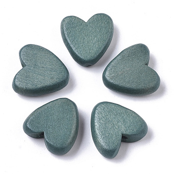 Painted Natural Wood Beads, Heart, Cadet Blue, 15.5x15.5x6mm, Hole: 1.5mm