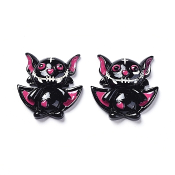 Halloween Theme Opaque Resin Cabochons, for Jewelry Making, Cute Bat Devil, Flat Back, Black, 27x26.5x8.5mm