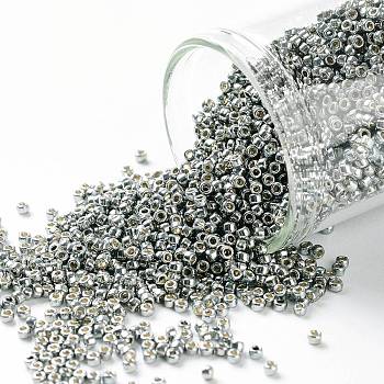 TOHO Round Seed Beads, Japanese Seed Beads, (PF565) PermaFinish Silver Grey Metallic, 15/0, 1.5mm, Hole: 0.7mm, about 15000pcs/50g