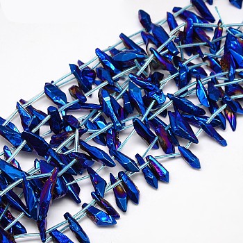 Electroplate Gemstone Natural Quartz Crystal Beads Strands, Nuggets, Blue Plated, Blue, 10~20x4~8x3~8mm, Hole: 1mm, about 25pcs/strand, 15.74 inch