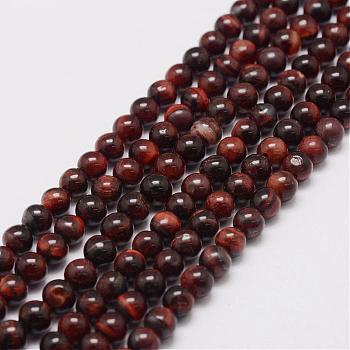Natural Tiger Eye Bead Strands, Grade AB, Round, Dyed & Heated, 4mm, Hole: 1mm, about 88pcs/strand, 14.9 inch~15.5 inch