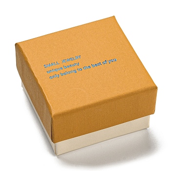 Cardboard Jewelry Set Box, Word Printed Jewelry Storage Case for Brooch, Ring, Earring Packaging, Square, Orange, 5.1x5.1cm, 46x46mm inner diameter