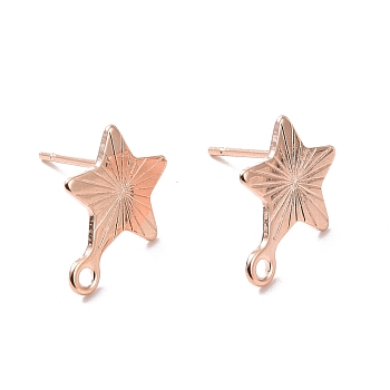 201 Stainless Steel Stud Earring Findings, with Horizontal Loop and 316 Stainless Steel Pin, Star, Real Rose Gold Plated, 13x10mm, Hole: 1.4mm, Pin: 0.7mm