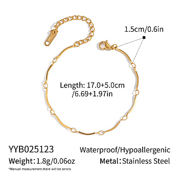 Minimalist 304 Stainless Steel Twisted Bar Link Chain Bracelets for Women, Real 18K Gold Plated, 6-3/4 inch(17cm)