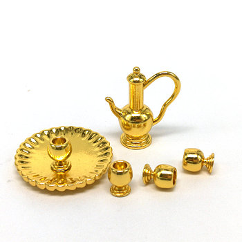6Pcs Alloy Teacup & Saucer & Teapot Set, for Dollhouse Accessories, Pretending Prop Decorations, Golden, 7.2~31x4.2~28mm