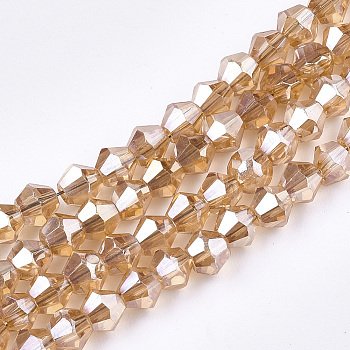Electroplate Glass Bead Strands, Rainbow Plated, Faceted Bicone, Peru, 3x3.5mm, Hole: 1mm, about 125~130pcs/strand, 18 inch