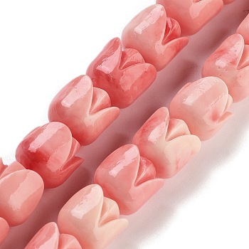 Synthetic Shell Beads Strands, Dyed, Rose Flower, Salmon, 10x10mm, Hole: 1.2mm, about 35pcs/strand, 13.86''(35.2cm)