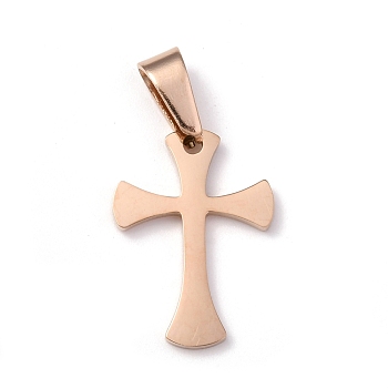 304 Stainless Steel Pendants, Cross, Rose Gold, 20x14x1.2mm, Hole: 3.5x7mm