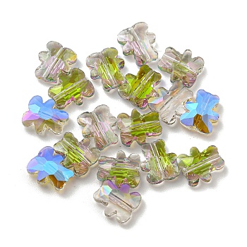 100Pcs Electroplate Glass Beads, Half Rainbow Plated, Bear, Olive Drab, 9.5x8.5x3.5mm, Hole: 1mm